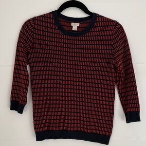 J. Crew Red and Black Patterned Crew Neck Sweater